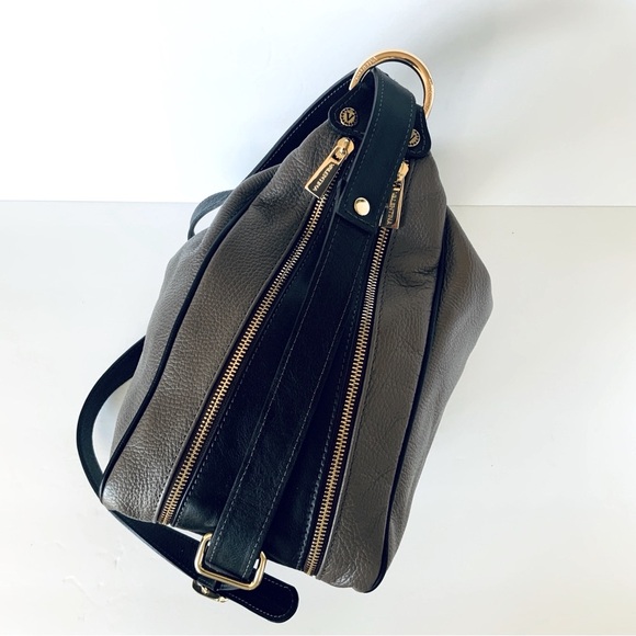 Valentina Hobo Shoulder Backpack Italian Taupe Black Leather NWT - Picture 13 of 16